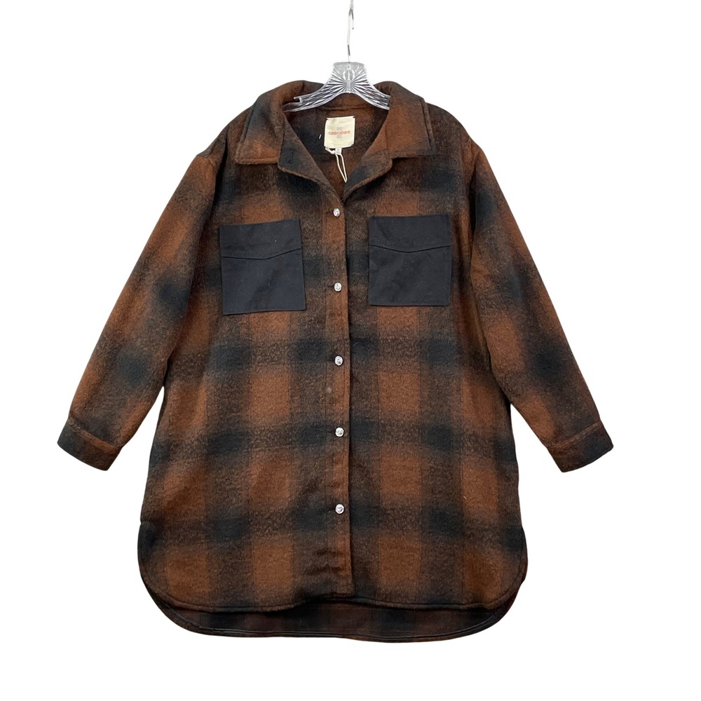 Casa Cabana Shacket Womens XL Brown Plaid Button Up Shirt Jacket Outdoor Western
